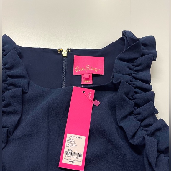 NWT Lilly Pulitzer Navy Kailee Ruffle Shift Mini Dress Career Work Attire LARGE - Picture 7 of 12